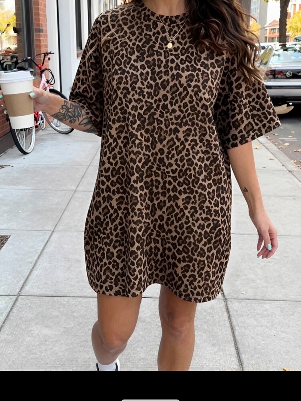SHEIN Brown Leopard Print Short Sleeve Mini Dress